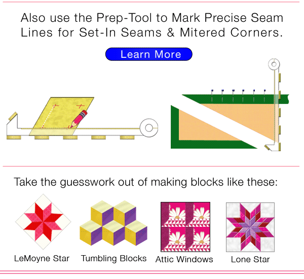 Use the Prep-Tool by Guidelines4Quilting to make blocks with set in seams accurately.